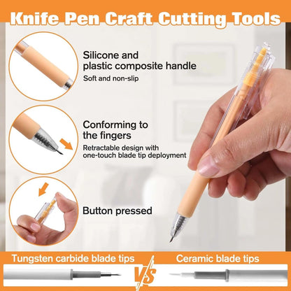 25Pcs Craft Paper Cutter Pen Carving Tools, Retractable Knife Pen | With Oilstone, Tungsten Steel and Ceramic Cutter Head Refills, Storage Box, For DIY Kit, Scrapbooking, Drawing, Crafting