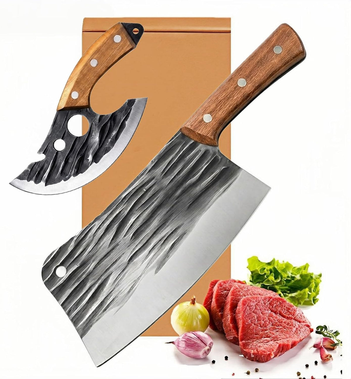 2 PCS Hand Forged Cleaver Knife Set Sharp Vegetable Meat Chopper