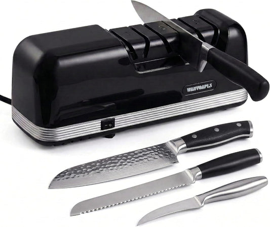 Wanvoapls Electric Knife Sharpener - 3 Stage knife Sharpener for Kitchen Knives with professional grade safety, offering fast sharpening and polishing, Sharpener is perfect for home and kitchen use
