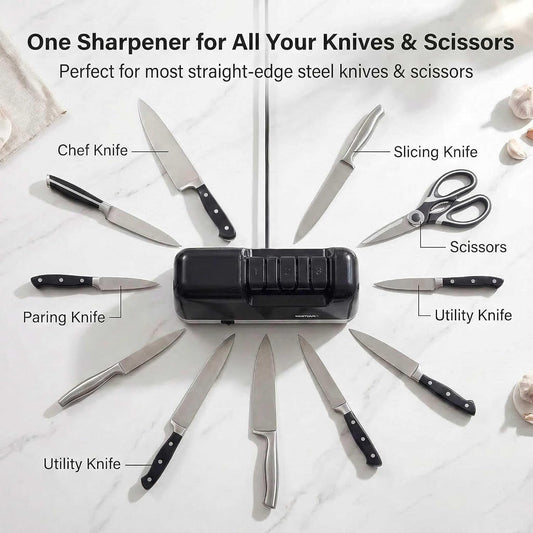 Wanvoapls Electric Knife Sharpener - 3 Stage knife Sharpener for Kitchen Knives with professional grade safety, offering fast sharpening and polishing, Sharpener is perfect for home and kitchen use