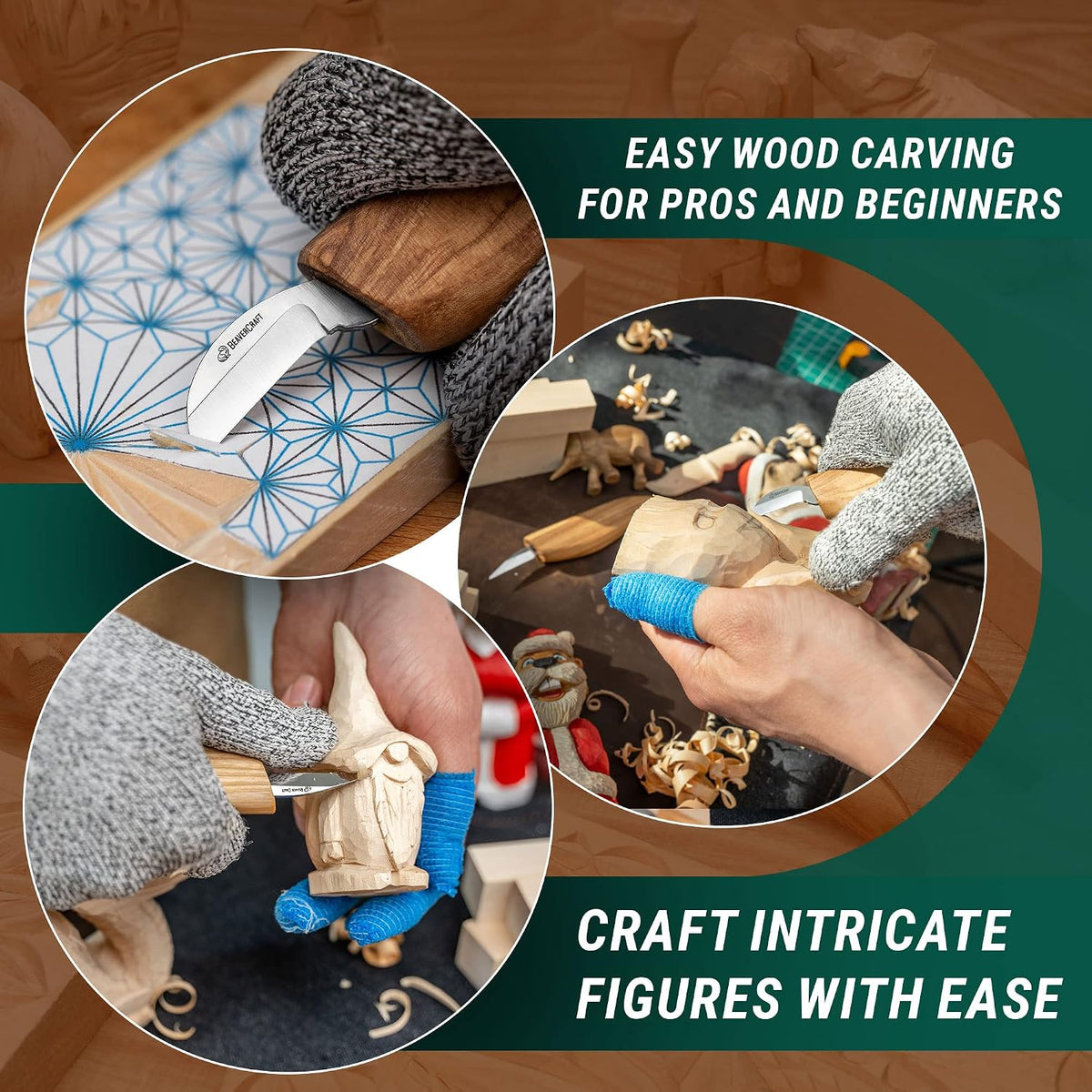 Wood Carving Kit for Beginners S16 – Whittling Knives Sloyd, Chip Wood Carving Knife, Basswood Blocks for Carvers - Whittling Tools Set