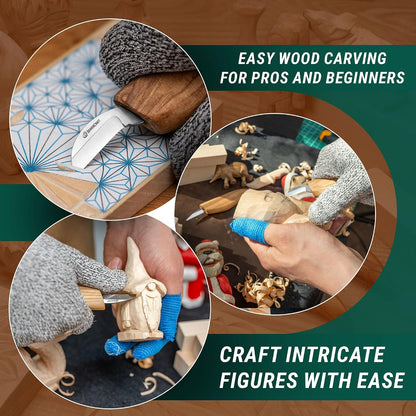 Wood Carving Kit for Beginners S16 – Whittling Knives Sloyd, Chip Wood Carving Knife, Basswood Blocks for Carvers - Whittling Tools Set