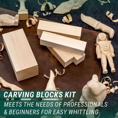 Wood Carving Kit for Beginners S16 – Whittling Knives Sloyd, Chip Wood Carving Knife, Basswood Blocks for Carvers - Whittling Tools Set