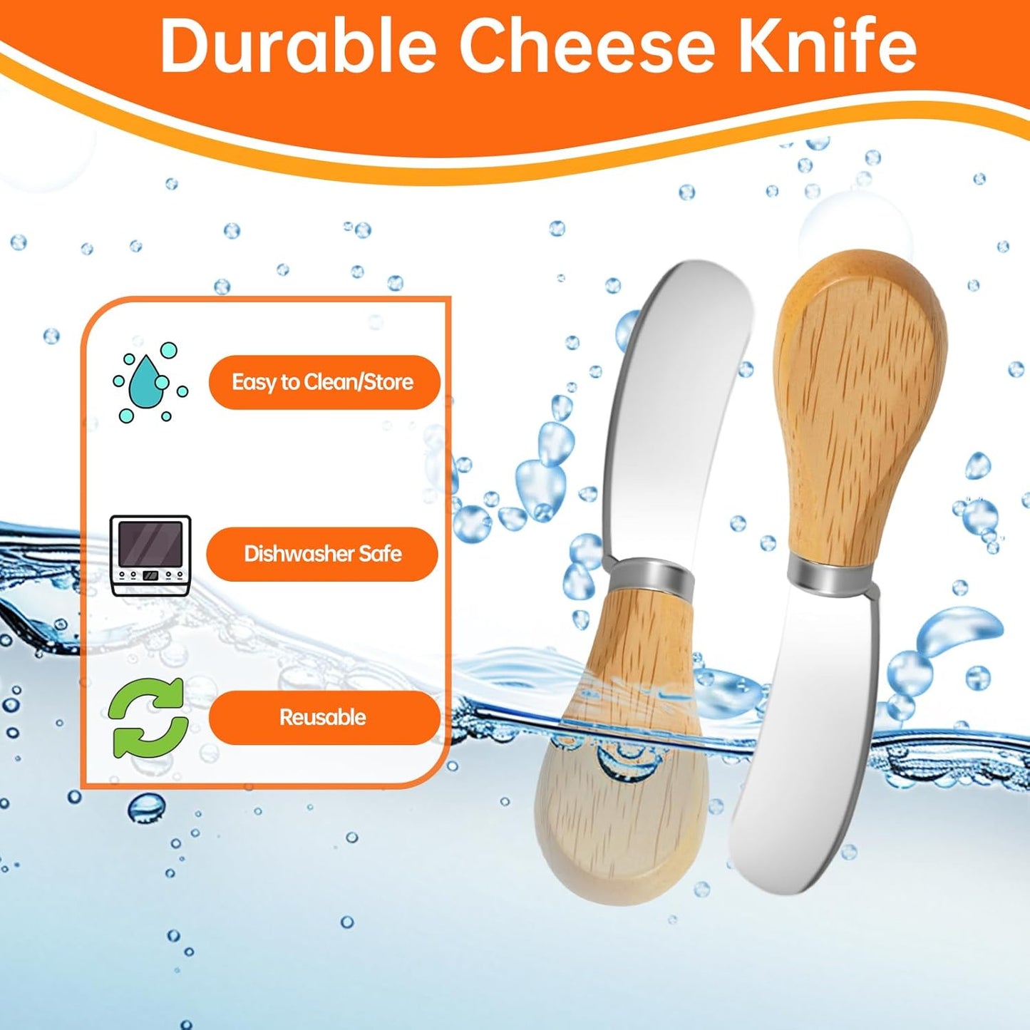 6 Pcs - Cheese Knife Set with Wooden Handle, Stainless Steel Butter Spreader for Charcuterie, Sandwiches, Dips, and Appetizers - Gift Set for Cheese Lovers