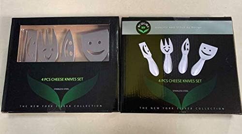 Stainless Steel 4 Pieces Smiling Faces Cheese Knife Set: Hard and Soft Cheese Knives, Serving Fork & Cheese Spreader
