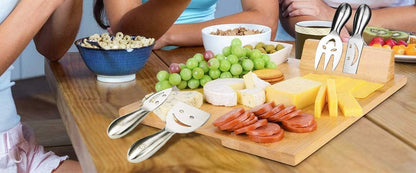Stainless Steel 4 Pieces Smiling Faces Cheese Knife Set: Hard and Soft Cheese Knives, Serving Fork & Cheese Spreader