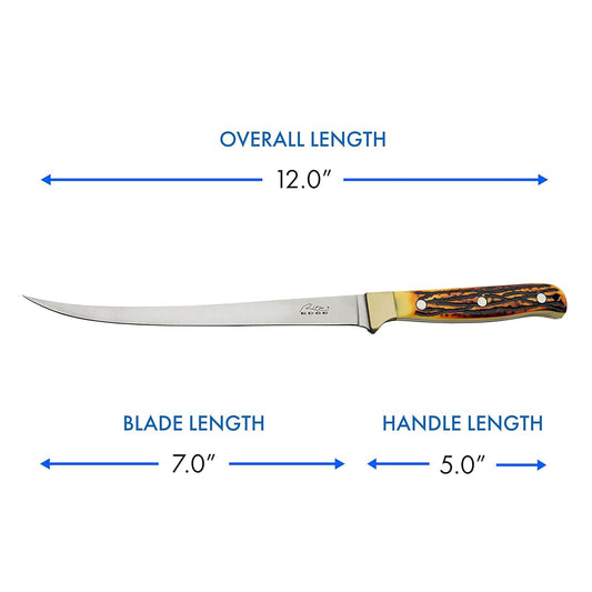 SZCO Supplies 12” Faux Stag Handle Full Tang Outdoor Fishing Fillet Knife With Leather Sheath, Brown/White,211560