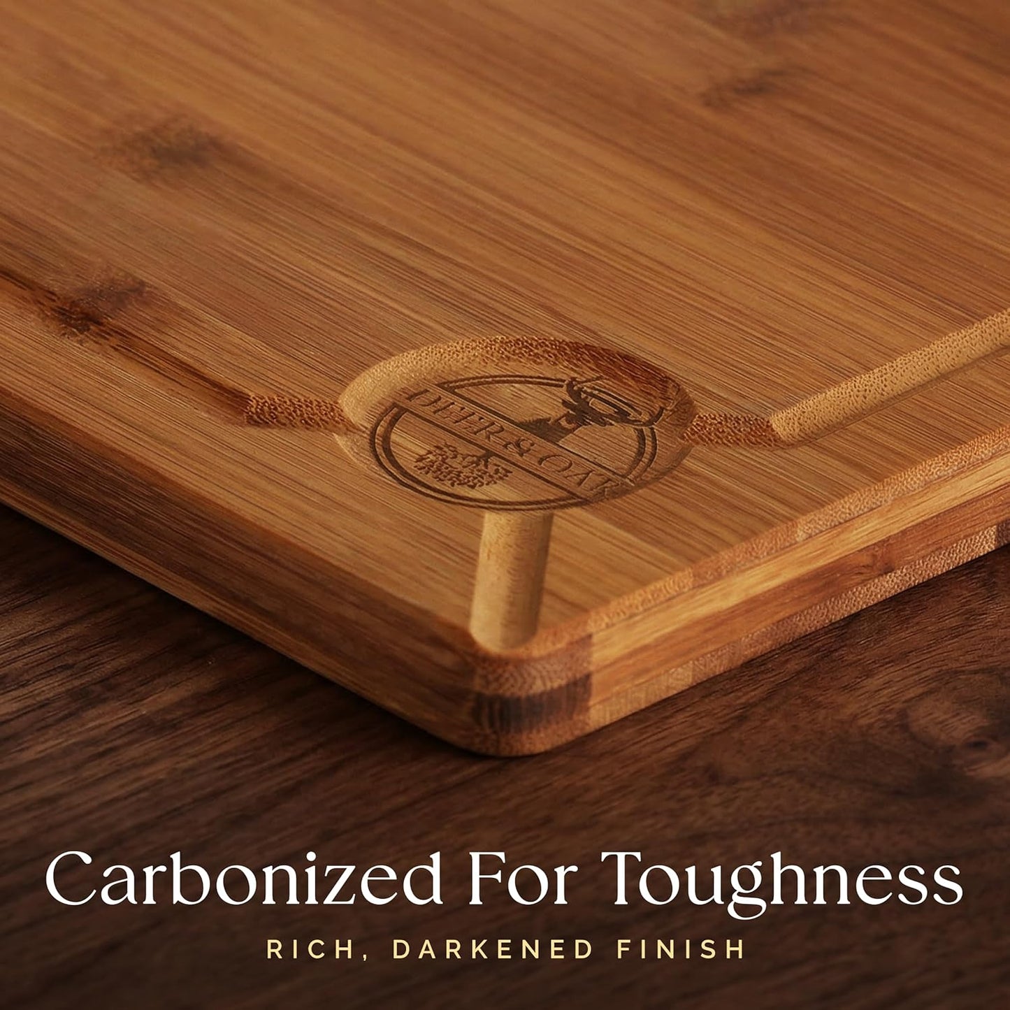 Pre-Oiled, Non Toxic 3-Piece Carbonized Bamboo Cutting Board Set, Eco-Friendly Wooden Chopping Boards for Kitchen with Hanging Hole, 500°F Carbonized Technology Charcuterie Serving Boards