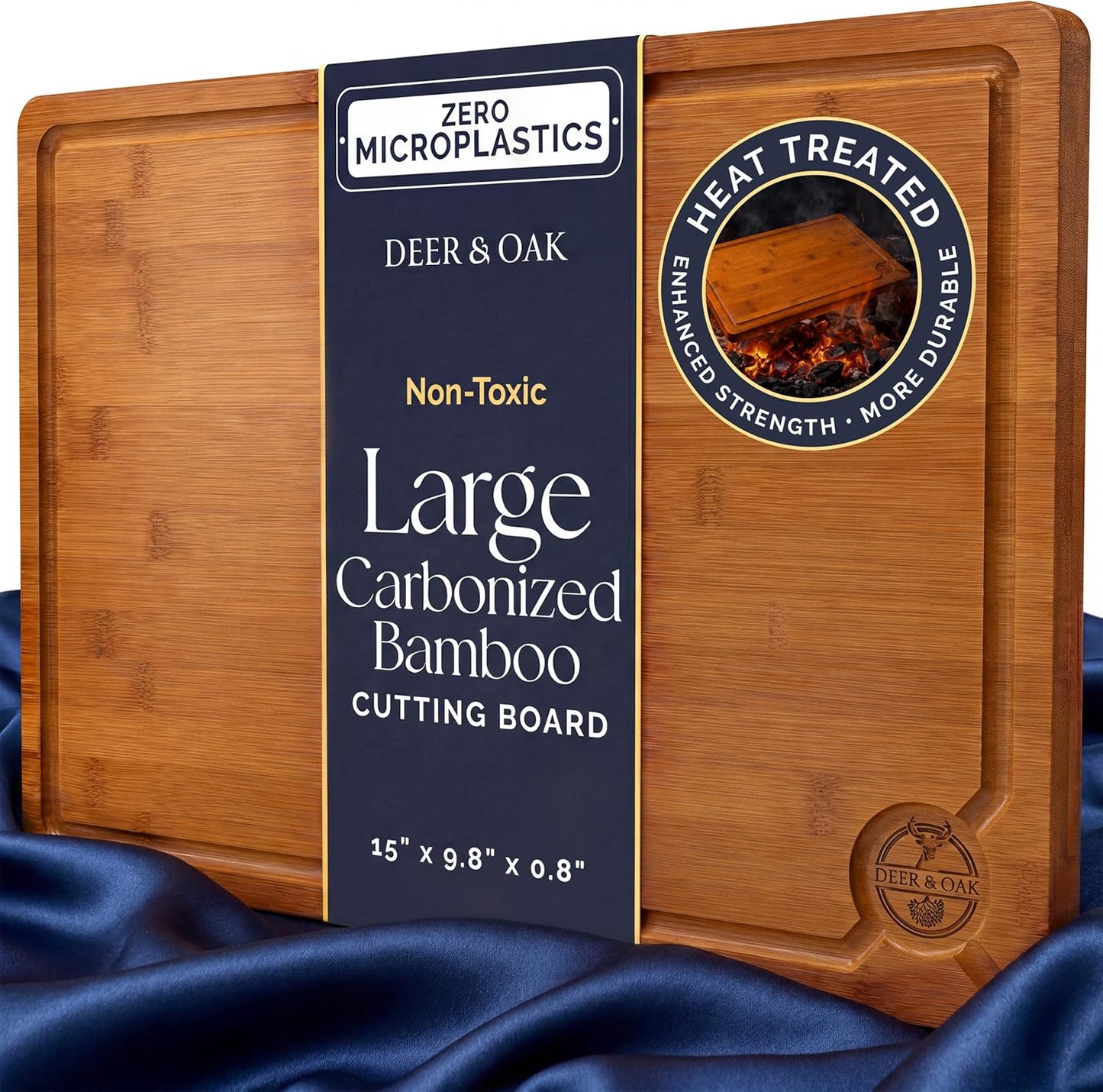 Pre-Oiled, Non Toxic 3-Piece Carbonized Bamboo Cutting Board Set, Eco-Friendly Wooden Chopping Boards for Kitchen with Hanging Hole, 500°F Carbonized Technology Charcuterie Serving Boards