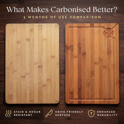 Pre-Oiled, Non Toxic 3-Piece Carbonized Bamboo Cutting Board Set, Eco-Friendly Wooden Chopping Boards for Kitchen with Hanging Hole, 500°F Carbonized Technology Charcuterie Serving Boards