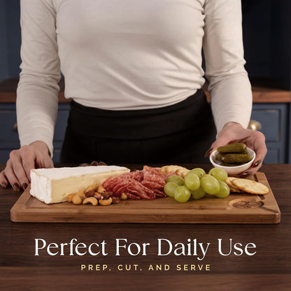 Pre-Oiled, Non Toxic 3-Piece Carbonized Bamboo Cutting Board Set, Eco-Friendly Wooden Chopping Boards for Kitchen with Hanging Hole, 500°F Carbonized Technology Charcuterie Serving Boards