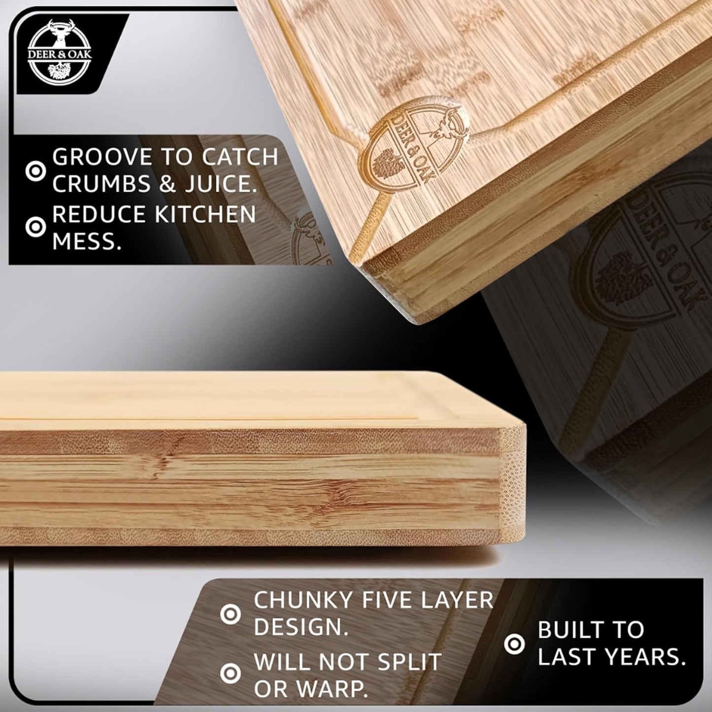 Pre-Oiled, Non Toxic 3-Piece Carbonized Bamboo Cutting Board Set, Eco-Friendly Wooden Chopping Boards for Kitchen with Hanging Hole, 500°F Carbonized Technology Charcuterie Serving Boards