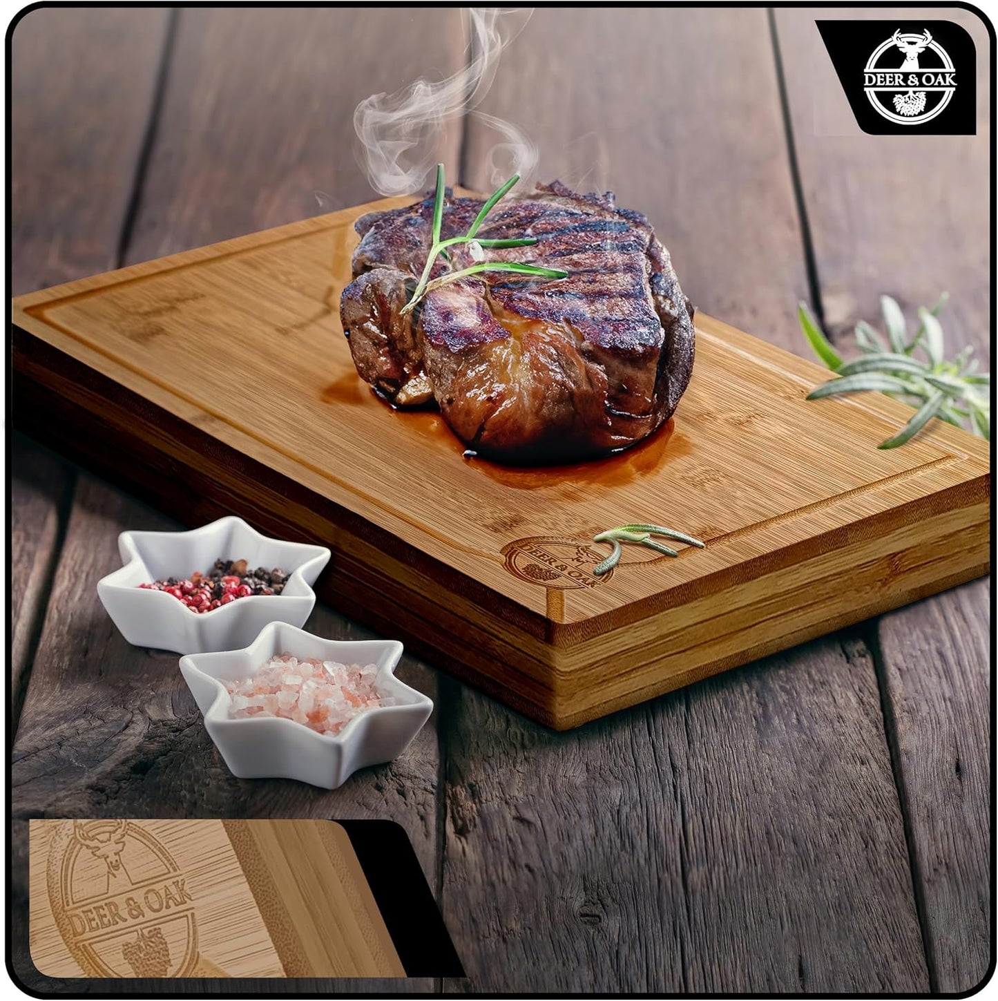 Pre-Oiled, Non Toxic 3-Piece Carbonized Bamboo Cutting Board Set, Eco-Friendly Wooden Chopping Boards for Kitchen with Hanging Hole, 500°F Carbonized Technology Charcuterie Serving Boards