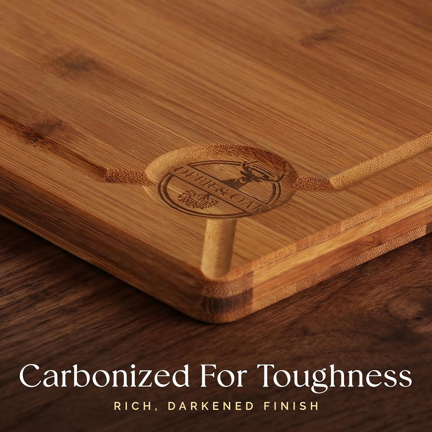 Pre-Oiled, Non Toxic 3-Piece Carbonized Bamboo Cutting Board Set, Eco-Friendly Wooden Chopping Boards for Kitchen with Hanging Hole, 500°F Carbonized Technology Charcuterie Serving Boards