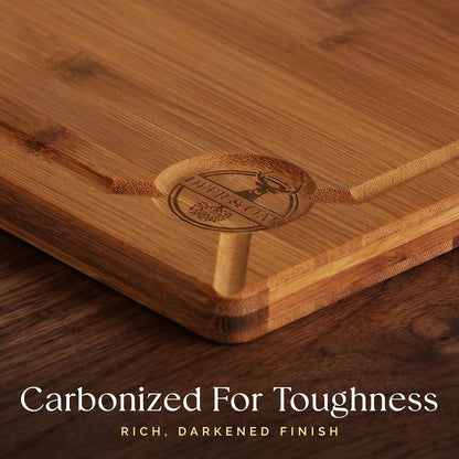 Pre-Oiled, Non Toxic 3-Piece Carbonized Bamboo Cutting Board Set, Eco-Friendly Wooden Chopping Boards for Kitchen with Hanging Hole, 500°F Carbonized Technology Charcuterie Serving Boards