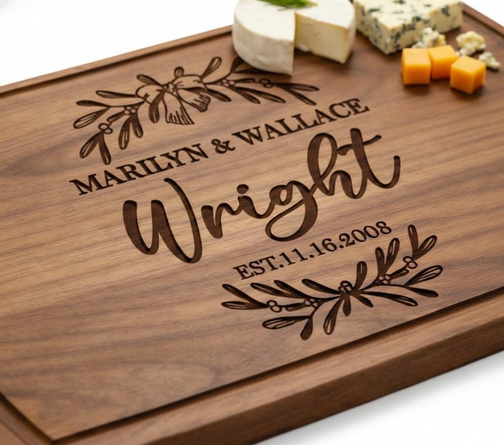 Personalized Cutting Board, Custom Engraved Wood Charcuterie Board - Unique Gift Idea for Wedding, Engagement, Bridal Shower, Anniversary & Housewarming - For Couples, Parents & Family