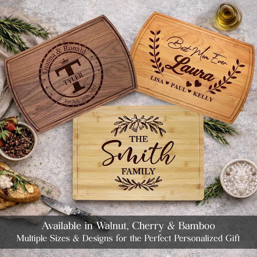 Personalized Cutting Board, Custom Engraved Wood Charcuterie Board - Unique Gift Idea for Wedding, Engagement, Bridal Shower, Anniversary & Housewarming - For Couples, Parents & Family