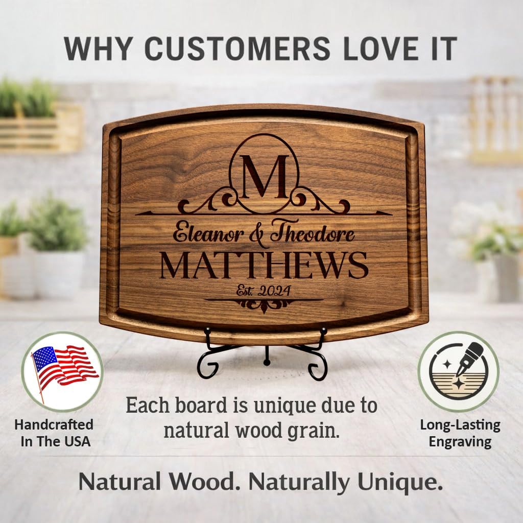 Personalized Cutting Board, Custom Engraved Wood Charcuterie Board - Unique Gift Idea for Wedding, Engagement, Bridal Shower, Anniversary & Housewarming - For Couples, Parents & Family