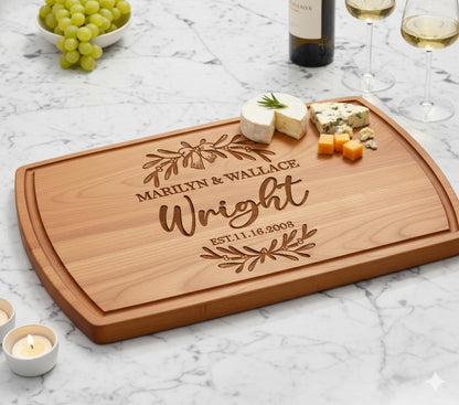 Personalized Cutting Board, Custom Engraved Wood Charcuterie Board - Unique Gift Idea for Wedding, Engagement, Bridal Shower, Anniversary & Housewarming - For Couples, Parents & Family