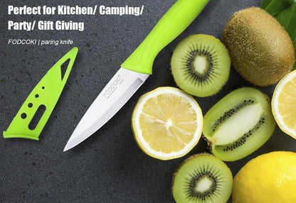 Paring Knife, 4 inch Fruit Paring Knives Set of 4 with Cover Sheath, Small Kitchen Sharp Peeling Cutting for Vegetable Stainless Steel