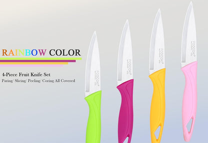 Paring Knife, 4 inch Fruit Paring Knives Set of 4 with Cover Sheath, Small Kitchen Sharp Peeling Cutting for Vegetable Stainless Steel