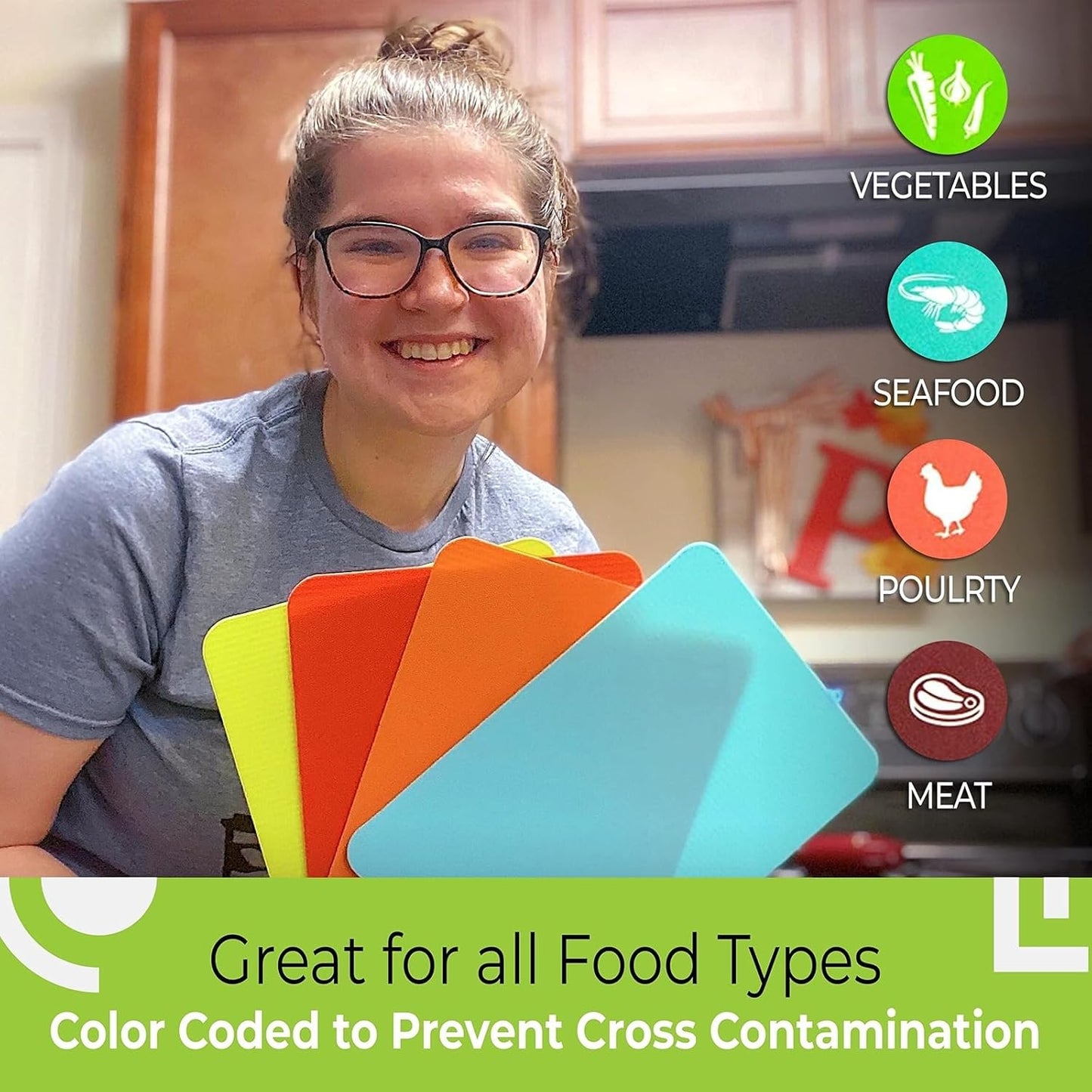 Rectangular Cutting Board Set - Color-Coded Cutting Mats for Kitchen - Dishwasher-Safe Plastic Chopping Board - Pack of 4, 8 x 11 in, Light Gray