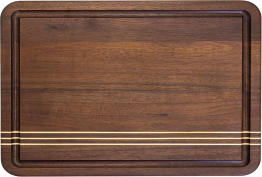 Rock & Branch Large Acacia Wood Cutting Board with Juice Groove – 18" Carving Board with Inlaid Pinstripes | Doubles as Oversized Charcuterie Serving Tray