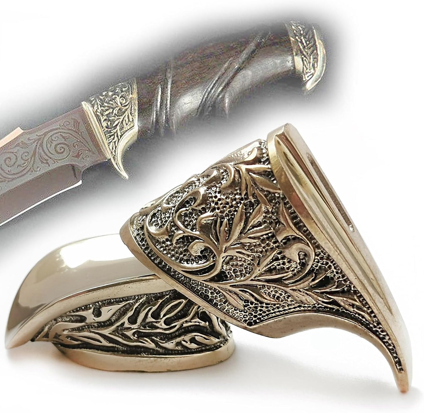 Set Knife Finger Guard Bolster & Pommel for Knives Making Handle FLAME | DIY Hand-Casted Metal Custom Hunting Knives Supplies Accessoriess. Made in Solid Bronze. Powered