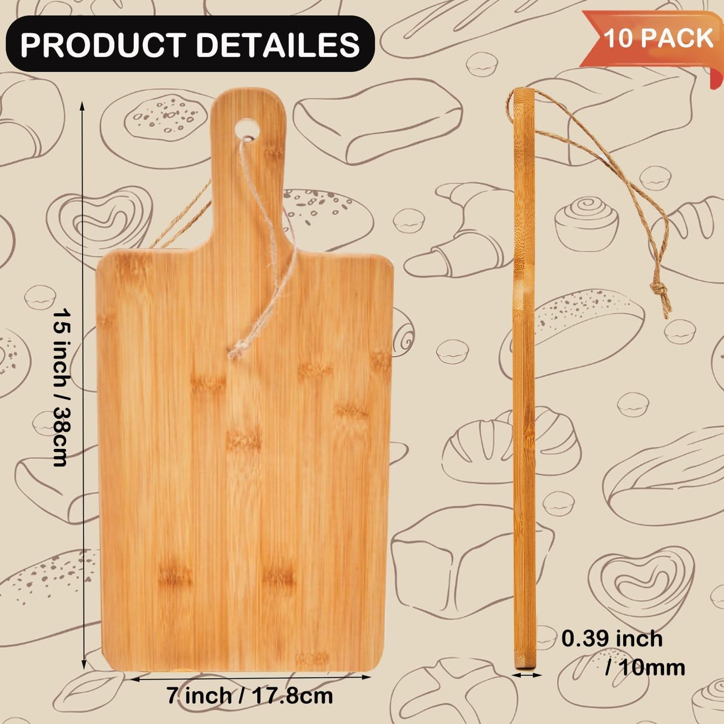 12 Pcs Bamboo Cutting Board Bulk 11x5 Inch Charcuterie Boards with Handle Wood Engraving Serving Board Kitchen Chopping Boards Crafts for Pizza, Bread, Cheese, Charcuterie, Fruit, Vegetables