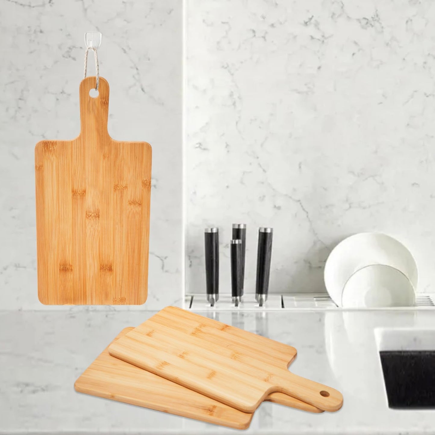 12 Pcs Bamboo Cutting Board Bulk 11x5 Inch Charcuterie Boards with Handle Wood Engraving Serving Board Kitchen Chopping Boards Crafts for Pizza, Bread, Cheese, Charcuterie, Fruit, Vegetables