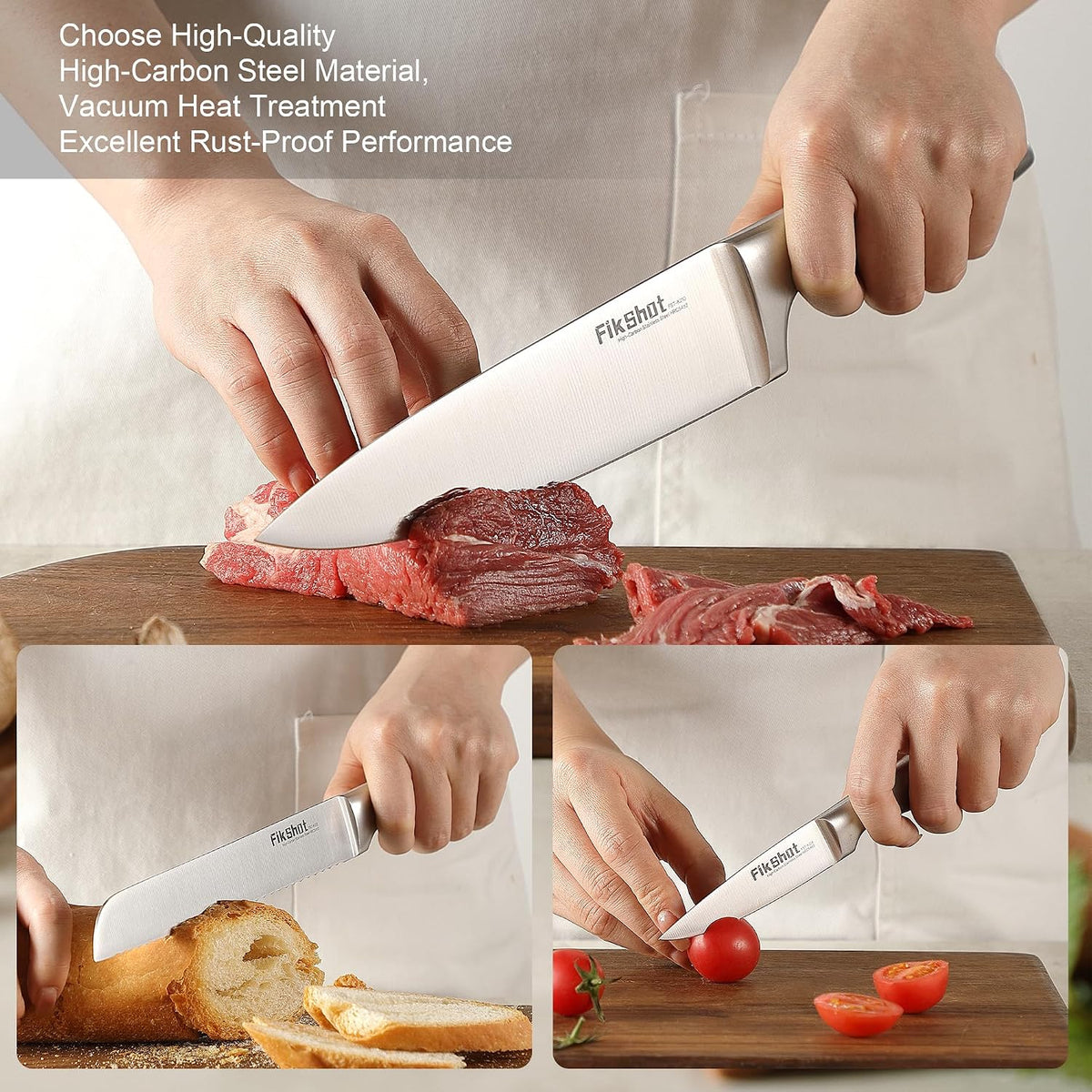 FIKSHOT 14 Pieces Knife Block Set German Stainless Steel with Sharpener