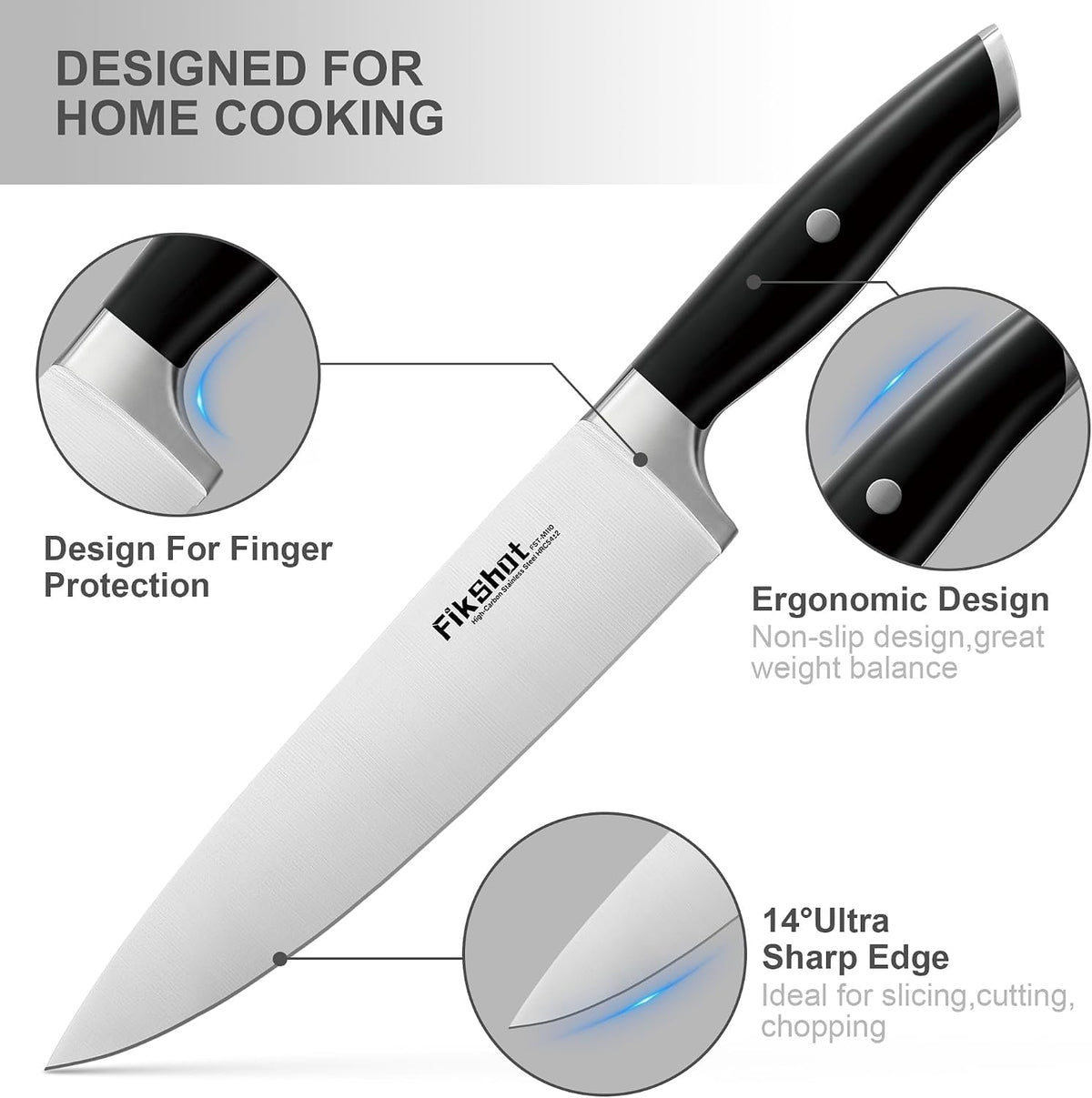 FIKSHOT 14 Pieces Knife Block Set German Stainless Steel with Sharpener