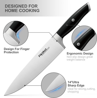 FIKSHOT 14 Pieces Knife Block Set German Stainless Steel with Sharpener