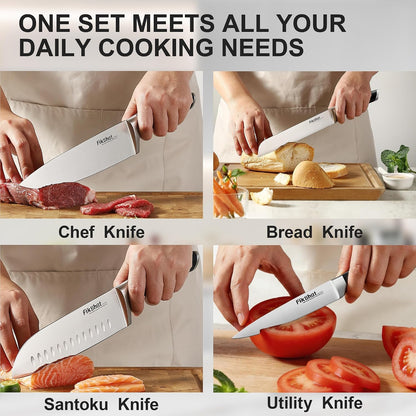 FIKSHOT 14 Pieces Knife Block Set German Stainless Steel with Sharpener