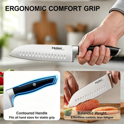 FIKSHOT 14 Pieces Knife Block Set German Stainless Steel with Sharpener