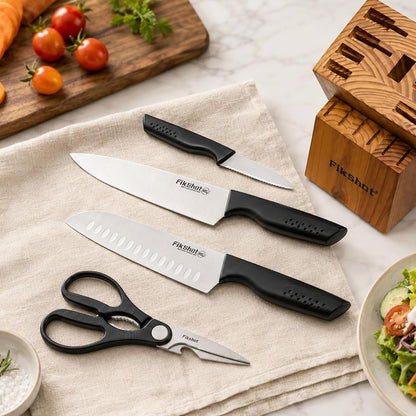 FIKSHOT 14 Pieces Knife Block Set German Stainless Steel with Sharpener
