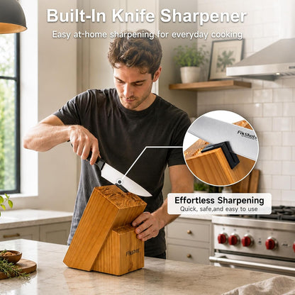 FIKSHOT 14 Pieces Knife Block Set German Stainless Steel with Sharpener