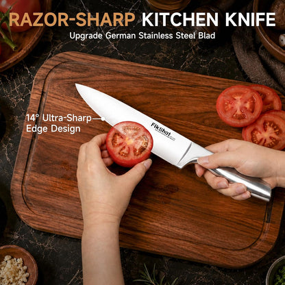 FIKSHOT 14 Pieces Knife Block Set German Stainless Steel with Sharpener