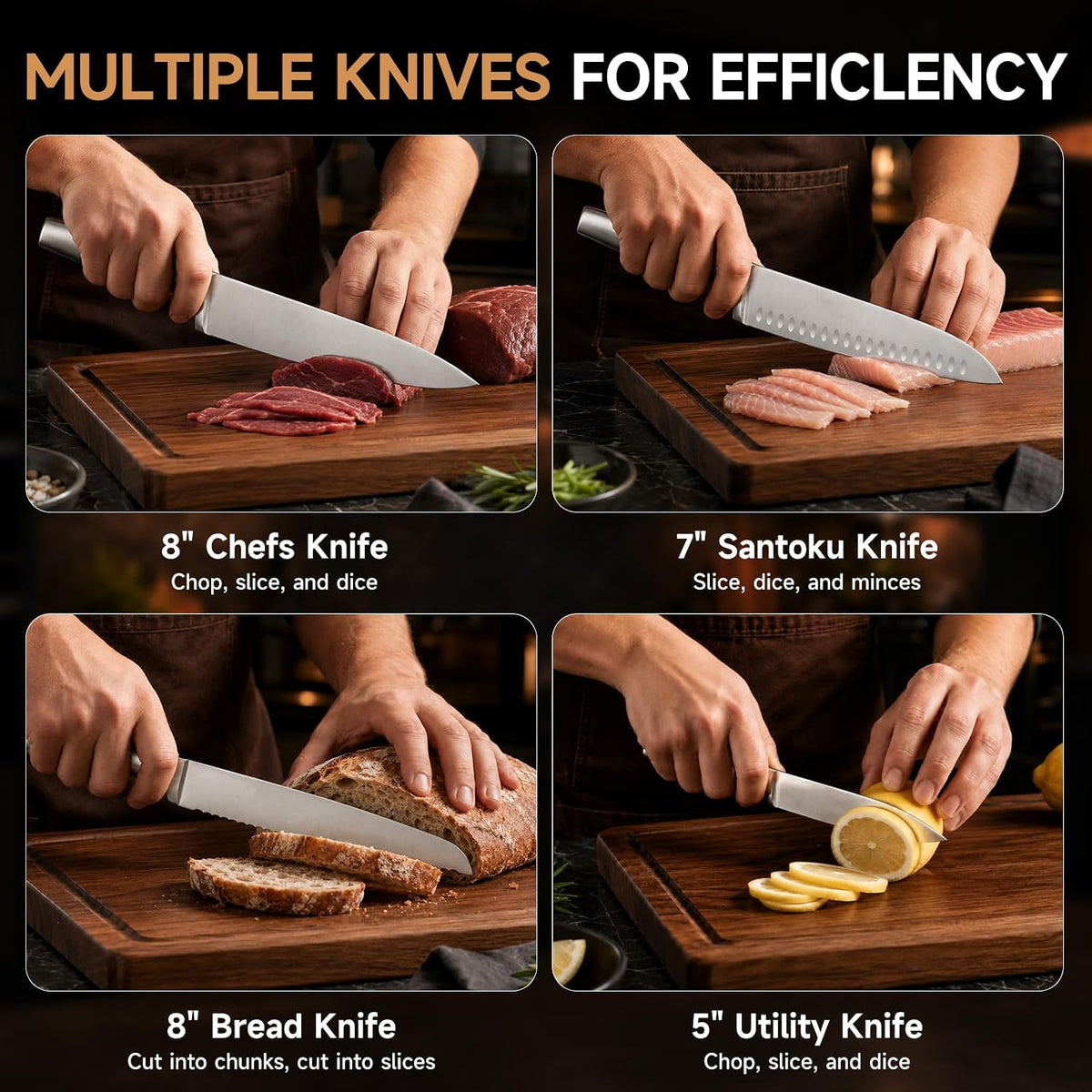 FIKSHOT 14 Pieces Knife Block Set German Stainless Steel with Sharpener