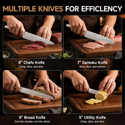 FIKSHOT 14 Pieces Knife Block Set German Stainless Steel with Sharpener