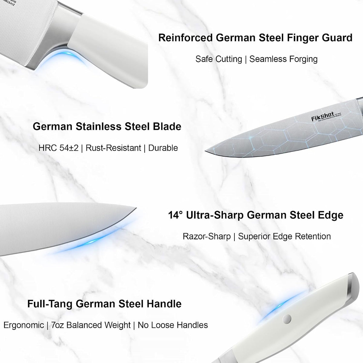 FIKSHOT 14 Pieces Knife Block Set German Stainless Steel with Sharpener