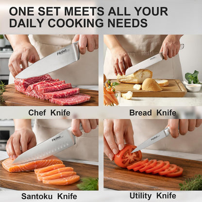 FIKSHOT 14 Pieces Knife Block Set German Stainless Steel with Sharpener