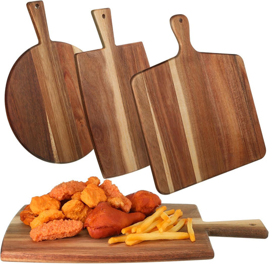 3 Pcs Acacia Wood Cutting Board Set with Handle for Charcuterie Cheese Chopping Serving Board Meat Bread Chopping Board Vegetables Fruit Kitchen Dining Room Decorative Wooden