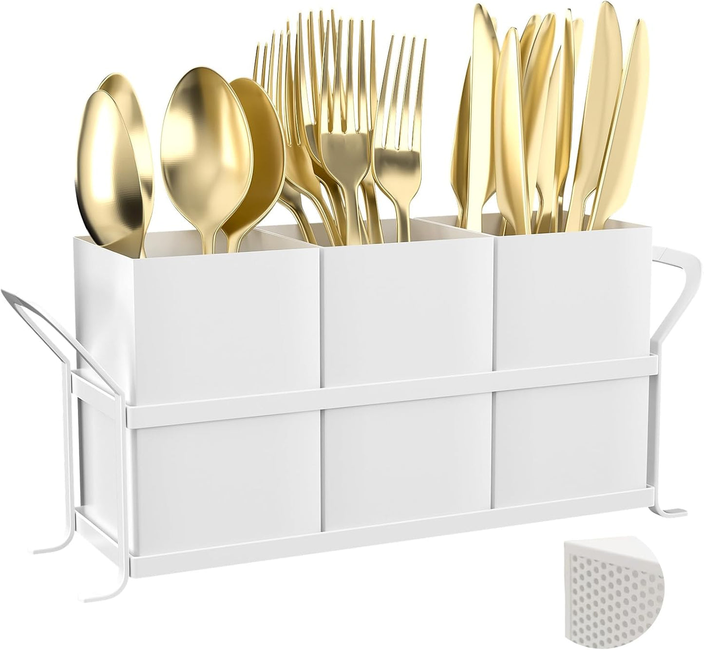Silverware Caddy for Party, Metal Utensil Holder with Drain Holes, Spoons and Forks Cutlery Holder for Kitchen Countertop - White