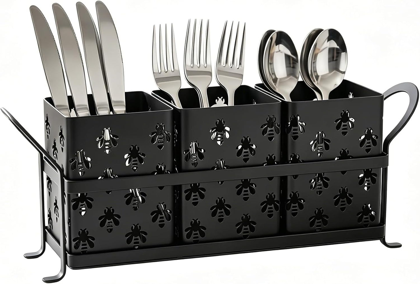 Silverware Caddy for Party, Metal Utensil Holder with Drain Holes, Spoons and Forks Cutlery Holder for Kitchen Countertop - White
