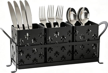 Silverware Caddy for Party, Metal Utensil Holder with Drain Holes, Spoons and Forks Cutlery Holder for Kitchen Countertop - White