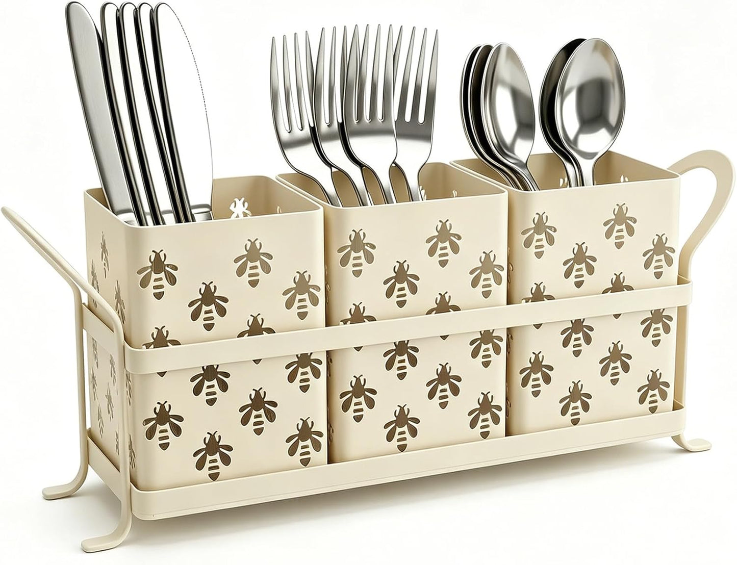 Silverware Caddy for Party, Metal Utensil Holder with Drain Holes, Spoons and Forks Cutlery Holder for Kitchen Countertop - White