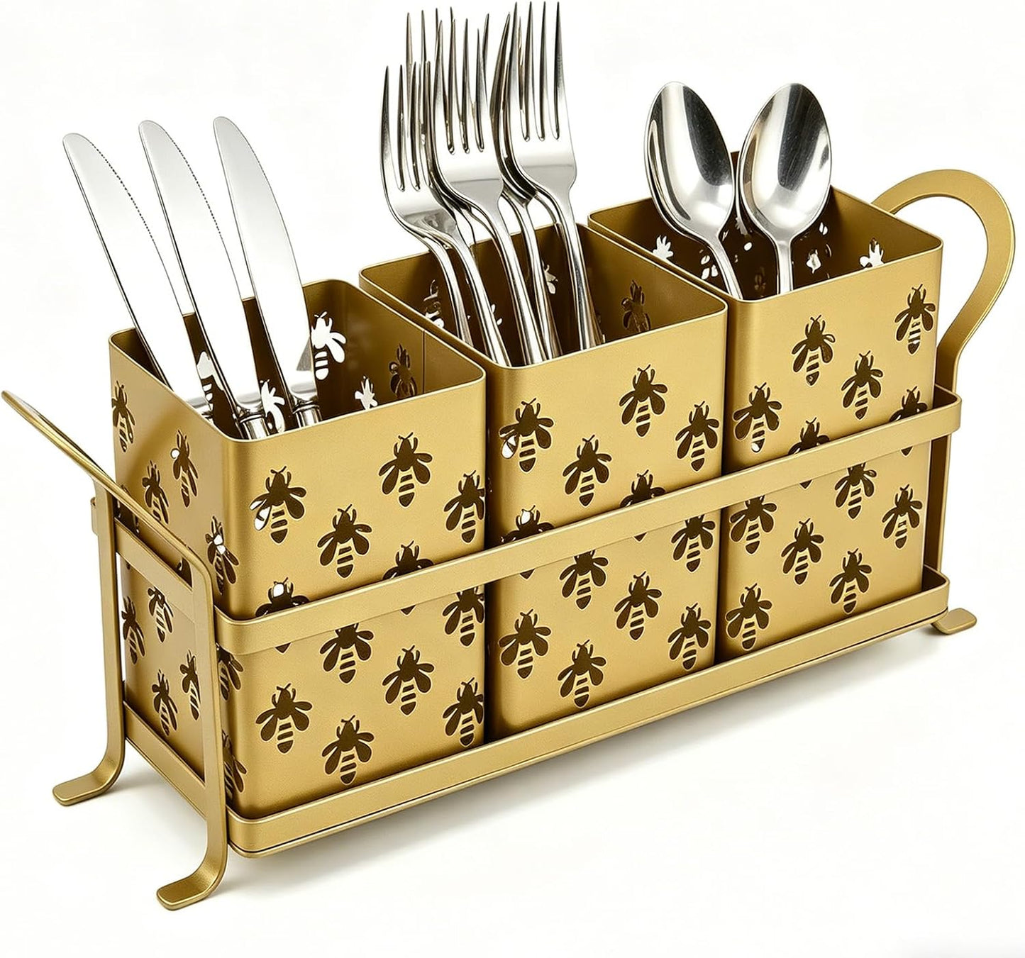 Silverware Caddy for Party, Metal Utensil Holder with Drain Holes, Spoons and Forks Cutlery Holder for Kitchen Countertop - White