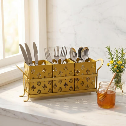 Silverware Caddy for Party, Metal Utensil Holder with Drain Holes, Spoons and Forks Cutlery Holder for Kitchen Countertop - White