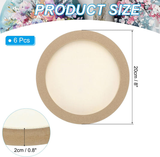 8" Round Wood Canvas Panels, 6pcs Unfinished Wood Plaque Disc Circle Board for Craft Projects, Art Painting, Carving, Engraving, DIY